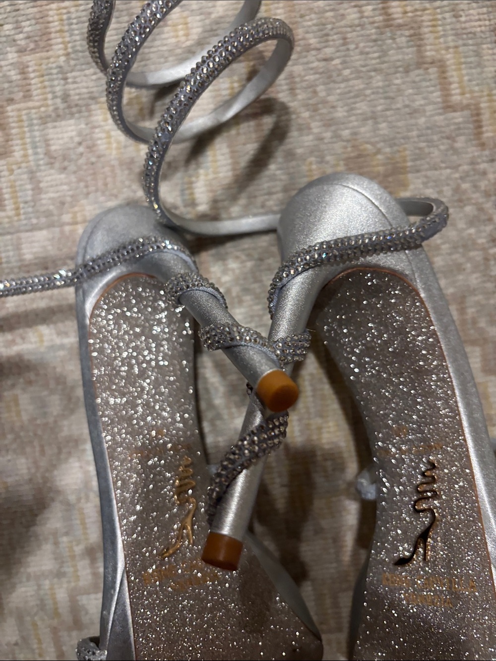 Rene Caovilla Silver Spiral Wrap Platform Stiletto Sandals - Picture 4 of 4